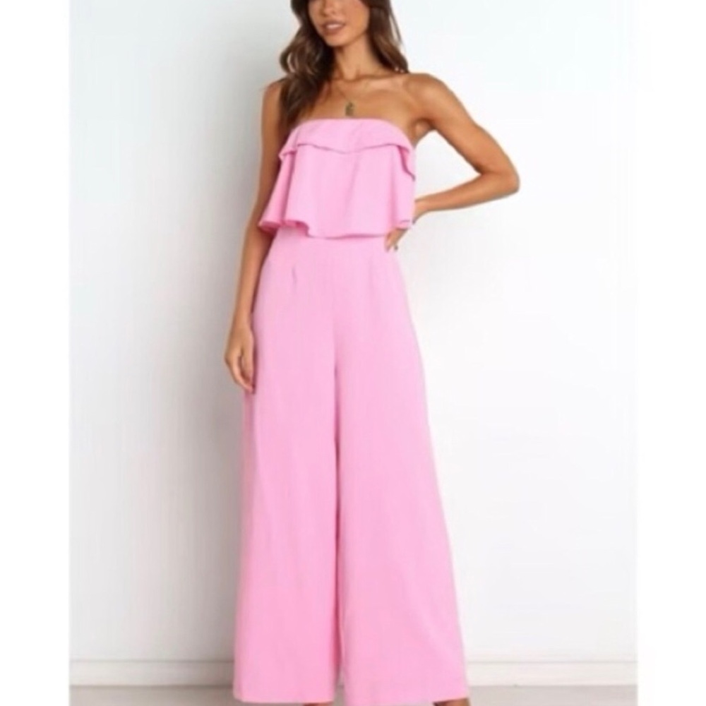 Petal & Pup Pink Ruffle Strapless Jumpsuit NWT